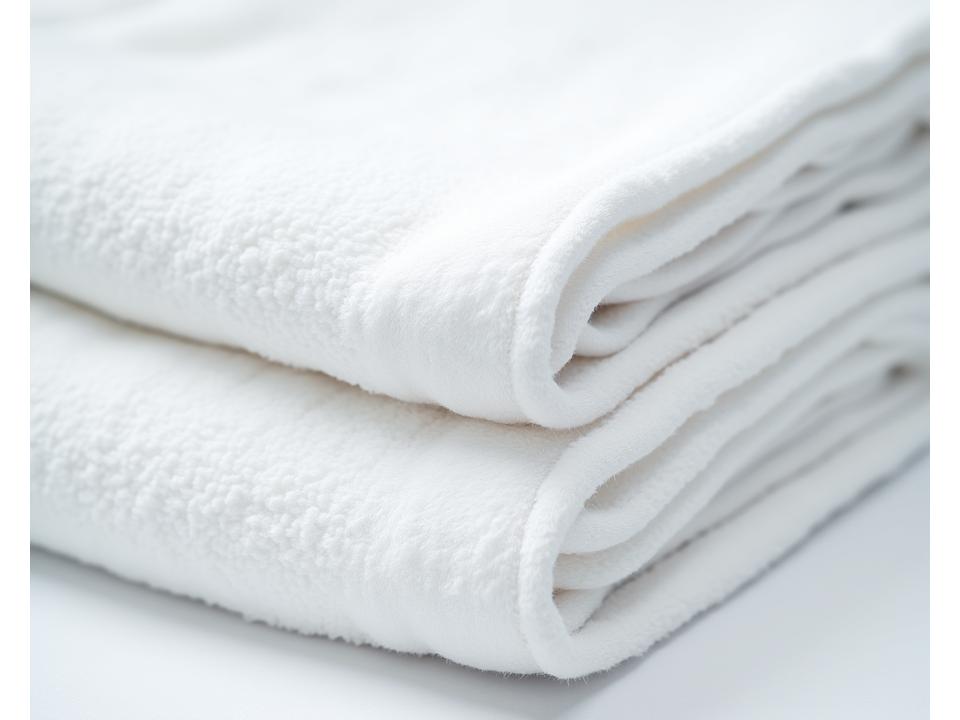 Close-up of a plush Egyptian cotton beach towel, showcasing texture and hand-finished edges